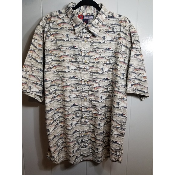 Reel‎ Legends Performance Mens  XXL Earth Fish Button up Hiking Fishing Camping - Picture 1 of 7